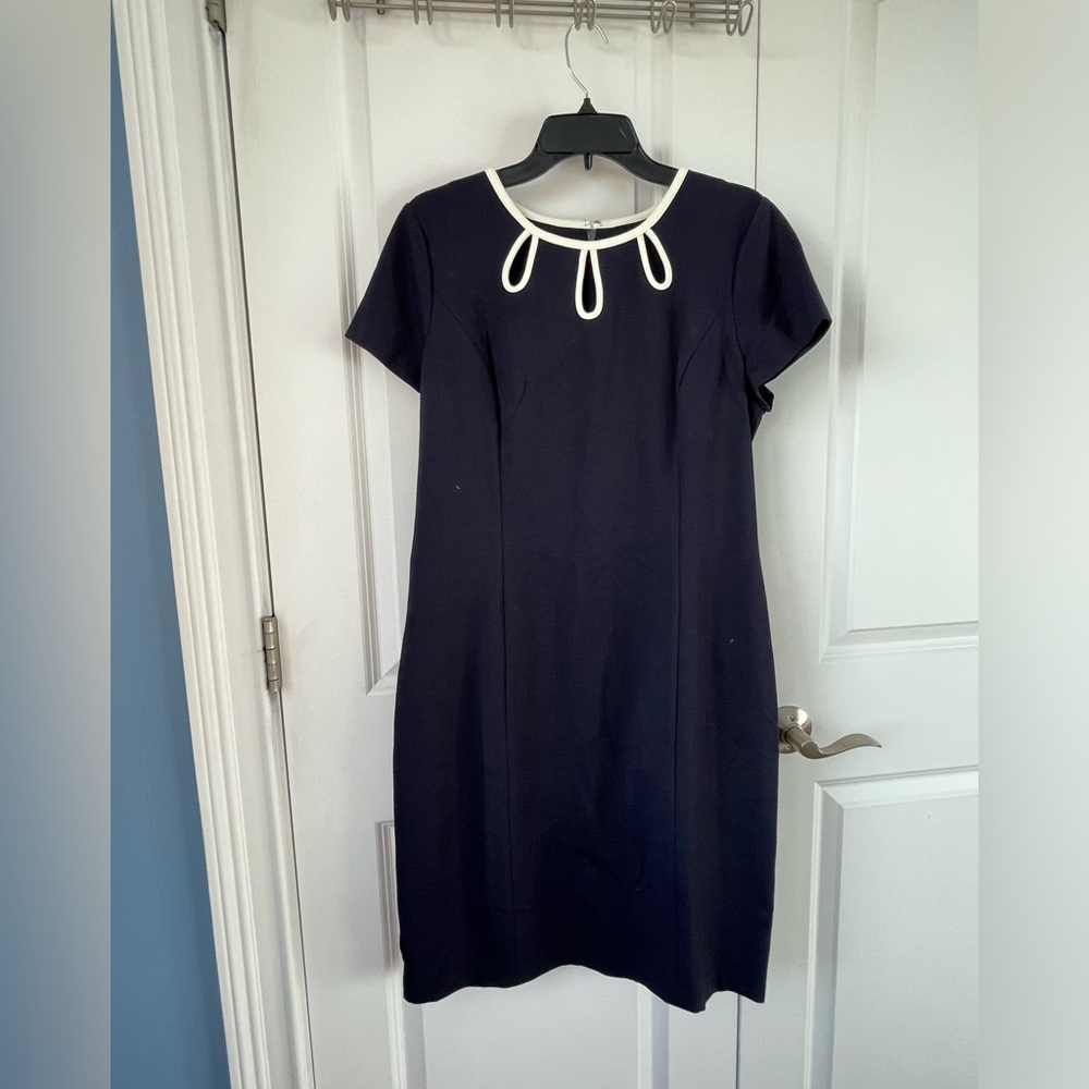 TALBOTS Nautical-Trim Ponte Shift Dress Navy size 12